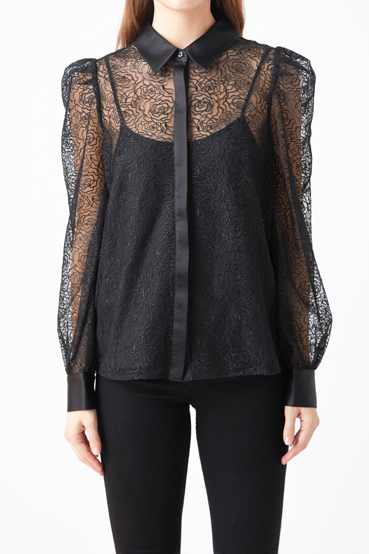 ENDLESS ROSE - Embroidered Mesh See Through Blouse - SHIRTS & BLOUSES available at Objectrare