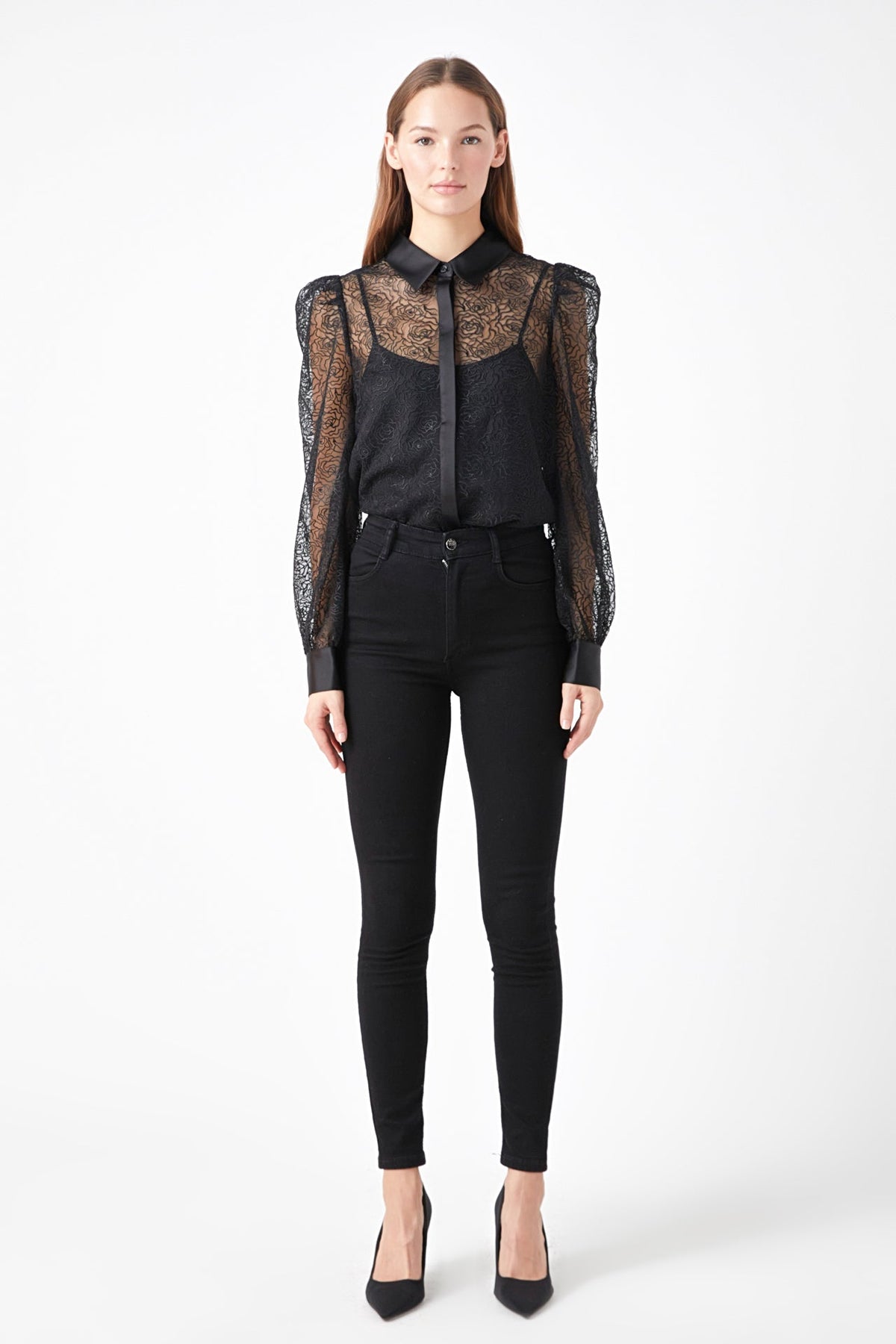 ENDLESS ROSE - Embroidered Mesh See Through Blouse - SHIRTS & BLOUSES available at Objectrare