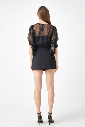 ENDLESS ROSE - Endless Rose - Embroidered Puff Sleeve Satin Bow Top - TOPS available at Objectrare