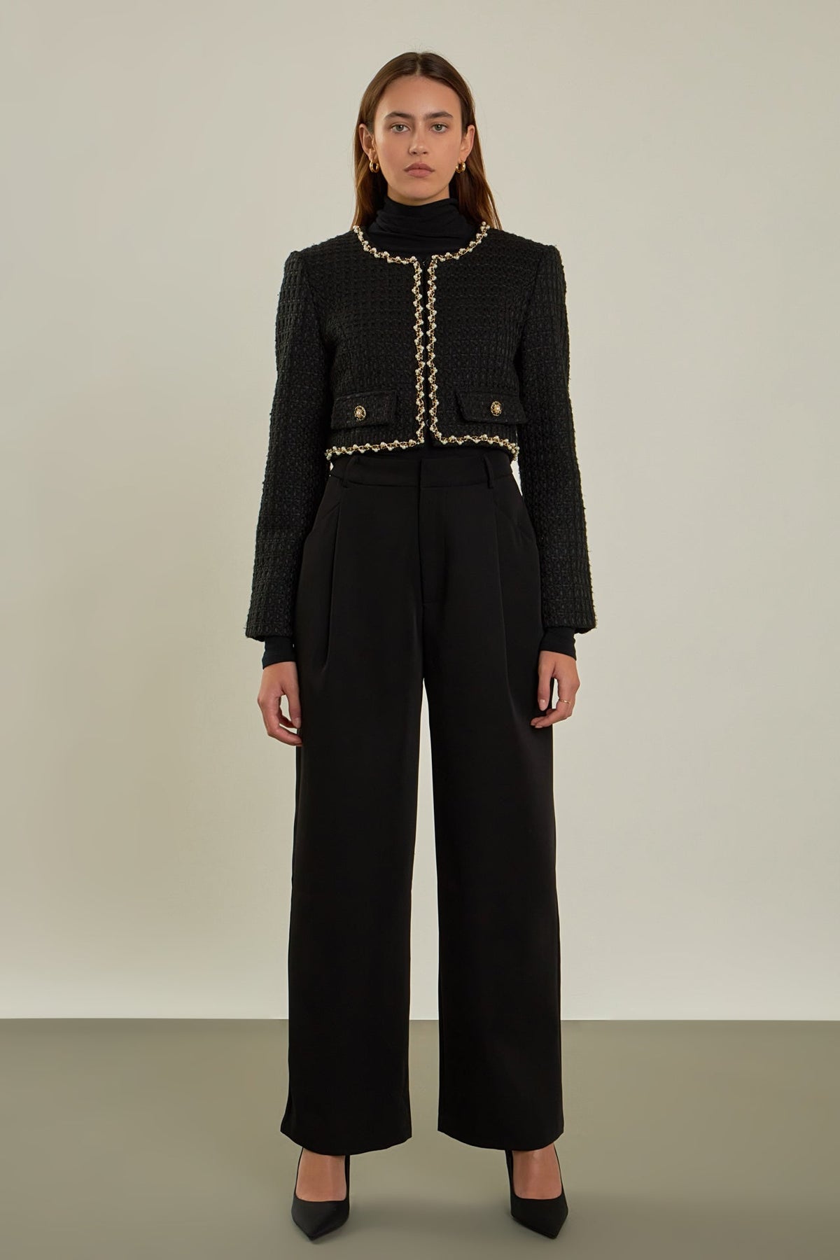 ENDLESS ROSE - Premium Cropped Tweed Jacket - JACKETS available at Objectrare