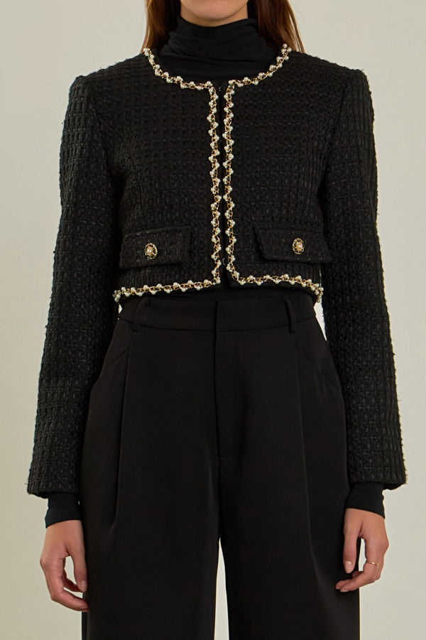 ENDLESS ROSE - Premium Cropped Tweed Jacket - JACKETS available at Objectrare