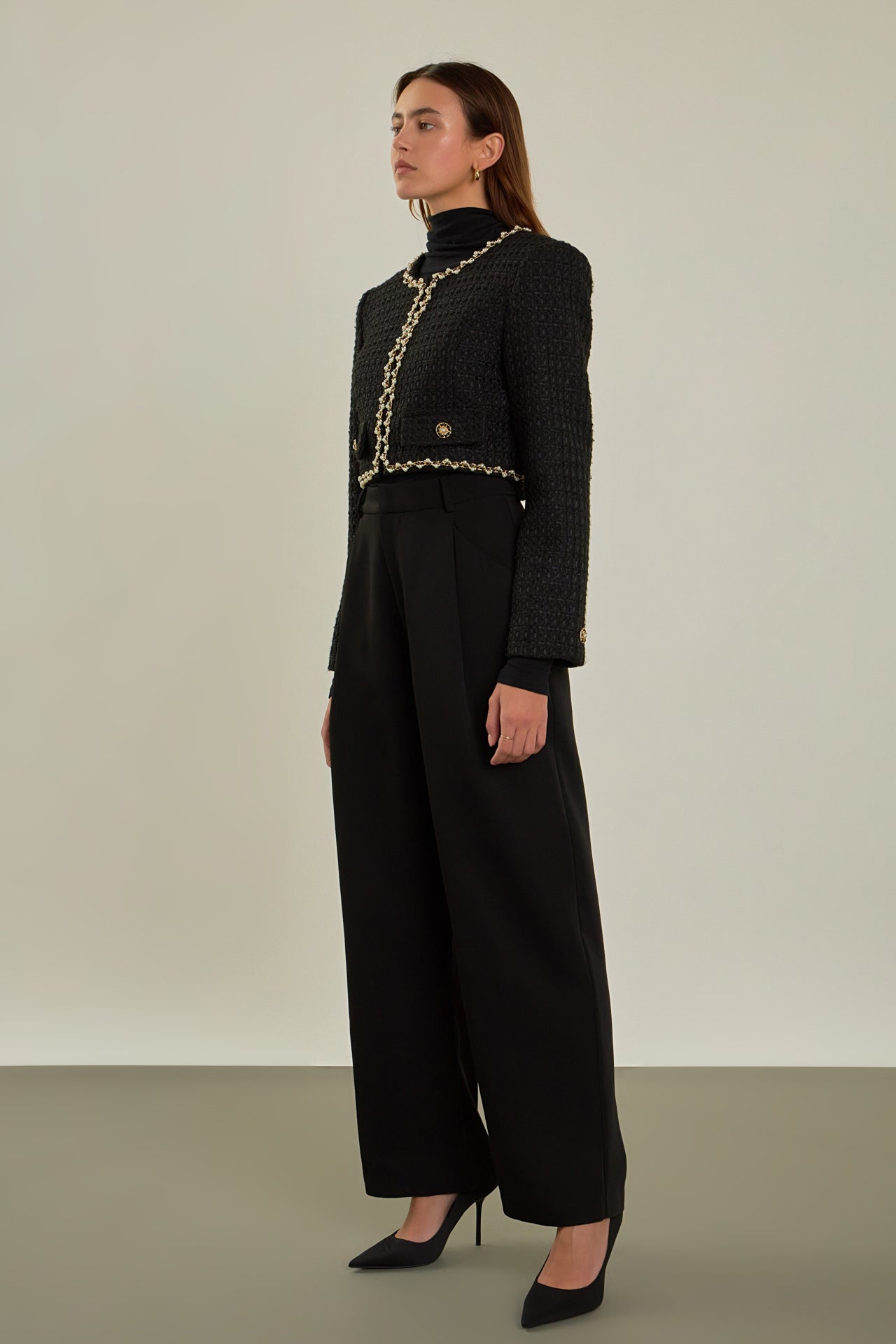 ENDLESS ROSE - Premium Cropped Tweed Jacket - JACKETS available at Objectrare