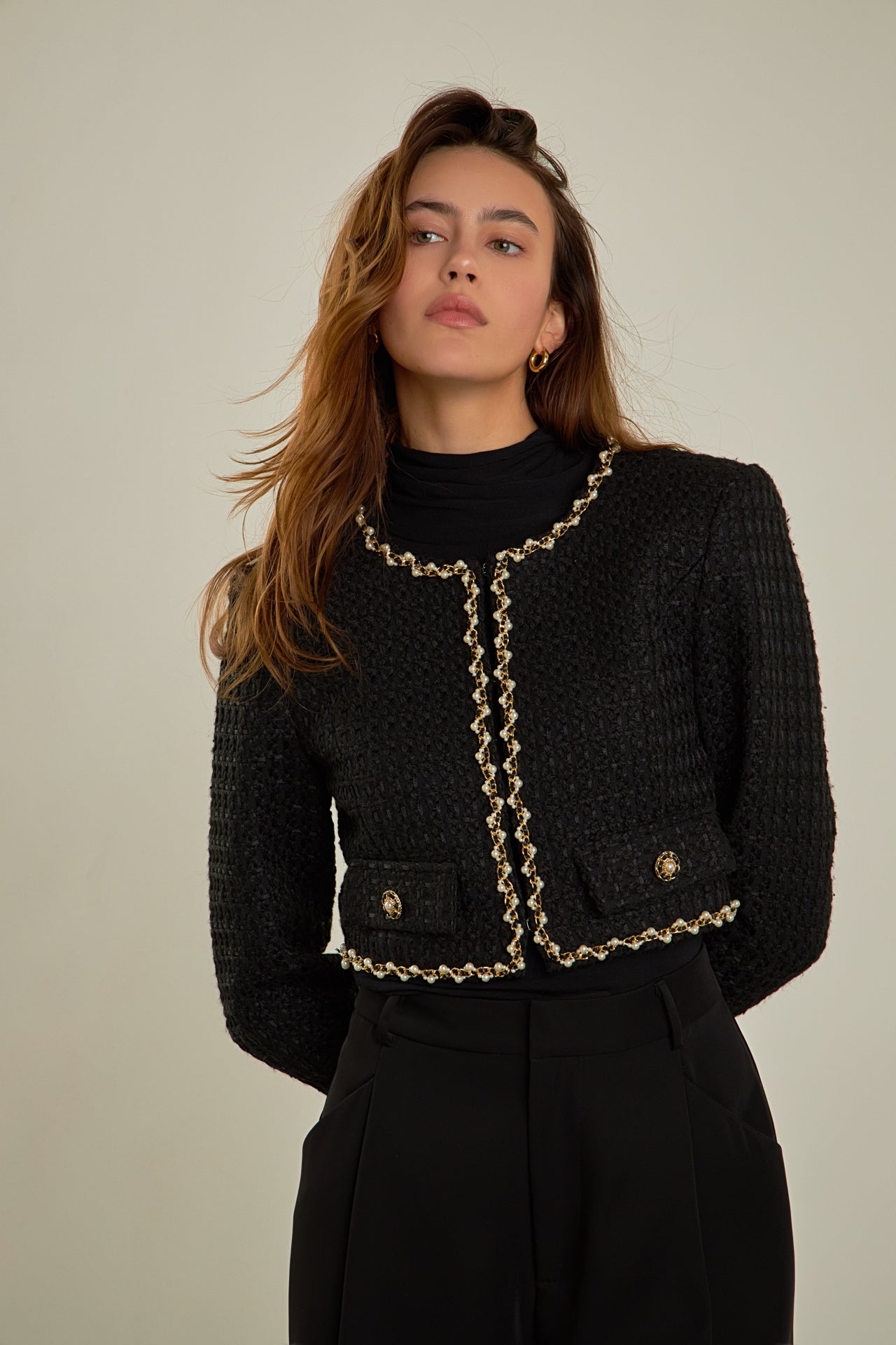 ENDLESS ROSE - Premium Cropped Tweed Jacket - JACKETS available at Objectrare