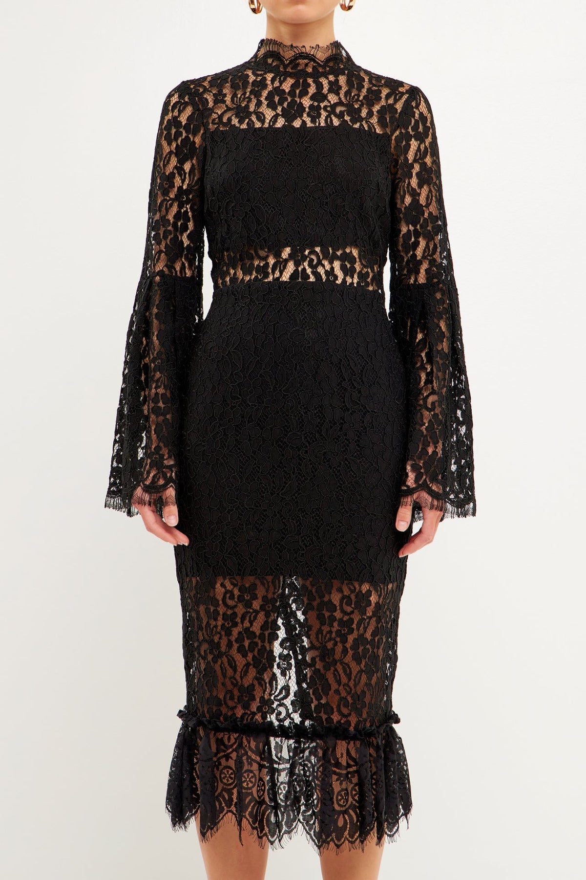ENDLESS ROSE - Long-Sleeved Lace Midi Dress - DRESSES available at Objectrare