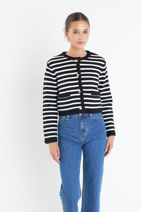 ENGLISH FACTORY - Knit Striped Sweater Cardigan - SWEATERS & KNITS available at Objectrare