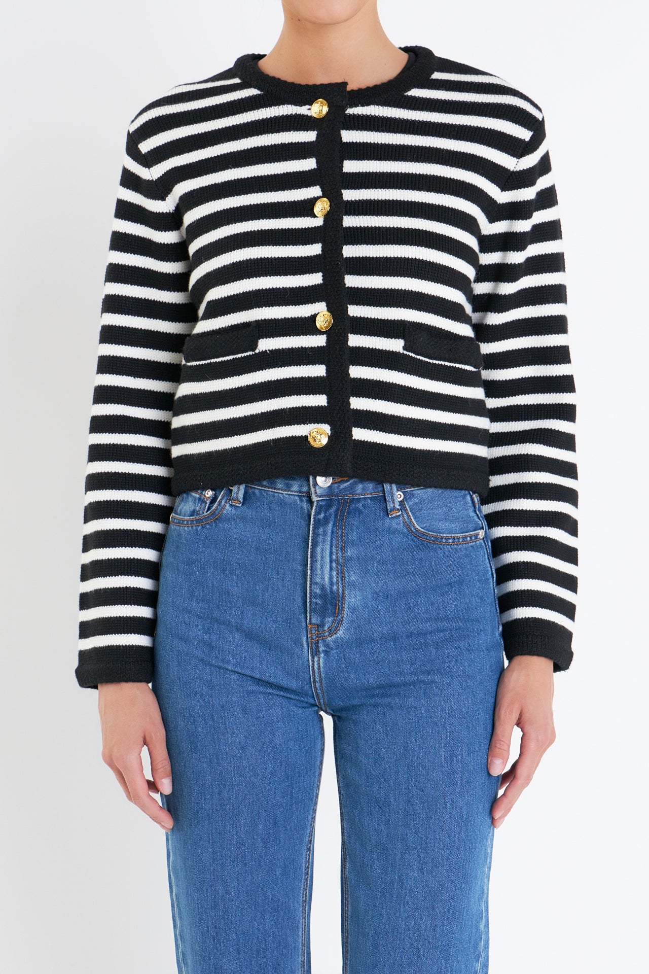 ENGLISH FACTORY - Knit Striped Sweater Cardigan - SWEATERS & KNITS available at Objectrare