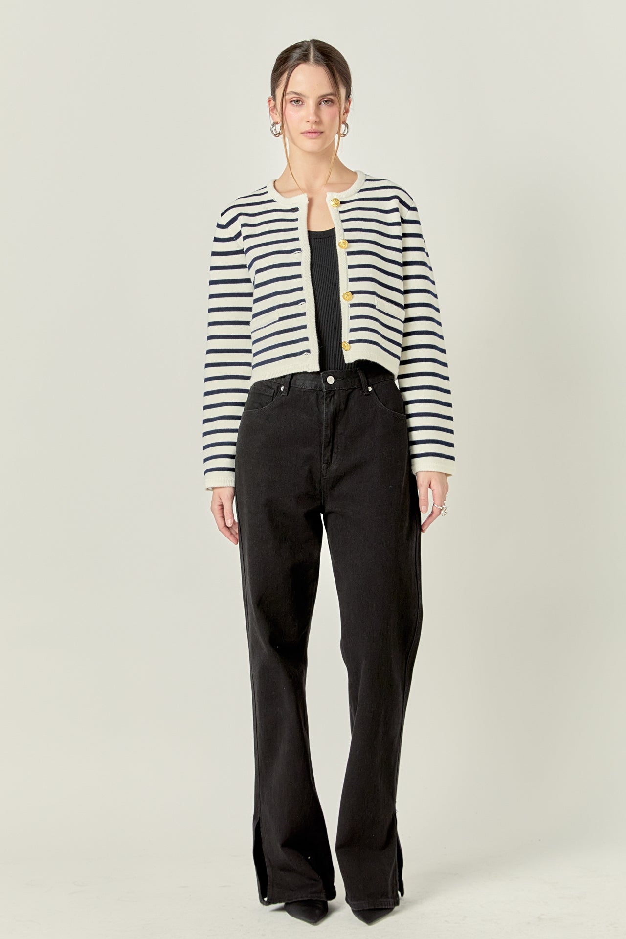 ENGLISH FACTORY - Knit Striped Sweater Cardigan - SWEATERS & KNITS available at Objectrare