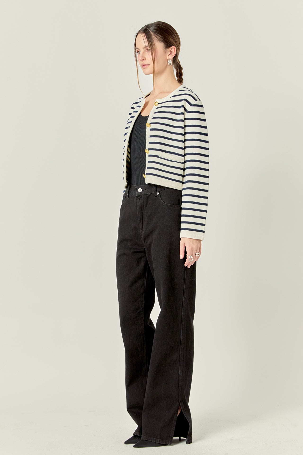 ENGLISH FACTORY - Knit Striped Sweater Cardigan - SWEATERS & KNITS available at Objectrare
