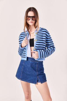 ENGLISH FACTORY - Pepper Knit Sailor Stripe Cropped Sweater Cardigan - SWEATERS & KNITS available at Objectrare