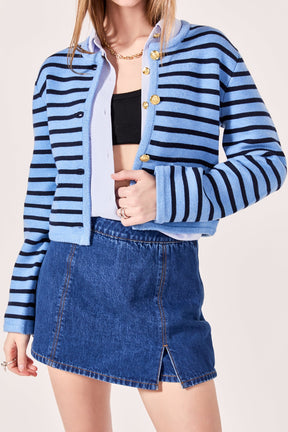 ENGLISH FACTORY - Pepper Knit Sailor Stripe Cropped Sweater Cardigan - SWEATERS & KNITS available at Objectrare