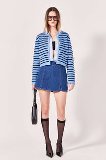 ENGLISH FACTORY - Pepper Knit Sailor Stripe Cropped Sweater Cardigan - SWEATERS & KNITS available at Objectrare