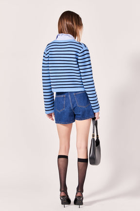 ENGLISH FACTORY - Pepper Knit Sailor Stripe Cropped Sweater Cardigan - SWEATERS & KNITS available at Objectrare