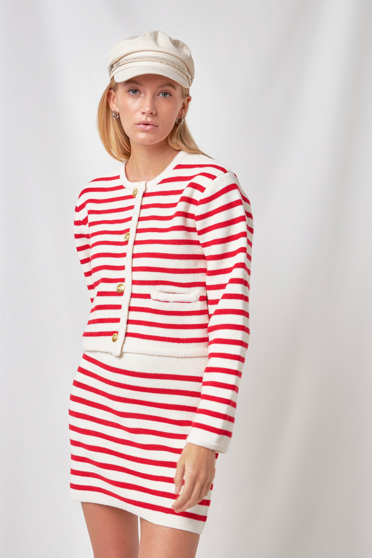 ENGLISH FACTORY - Pepper Knit Sailor Stripe Cropped Sweater Cardigan - SWEATERS & KNITS available at Objectrare