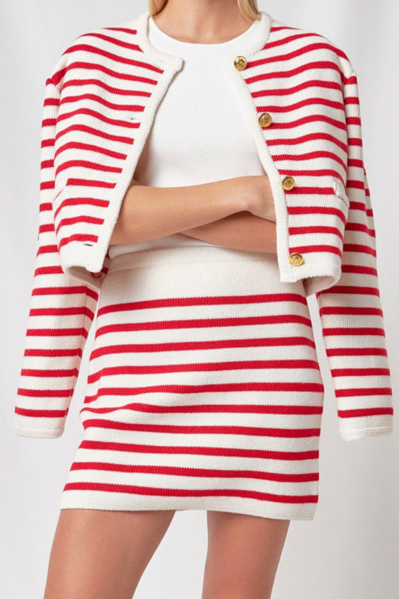 ENGLISH FACTORY - Pepper Knit Sailor Stripe Cropped Sweater Cardigan - SWEATERS & KNITS available at Objectrare