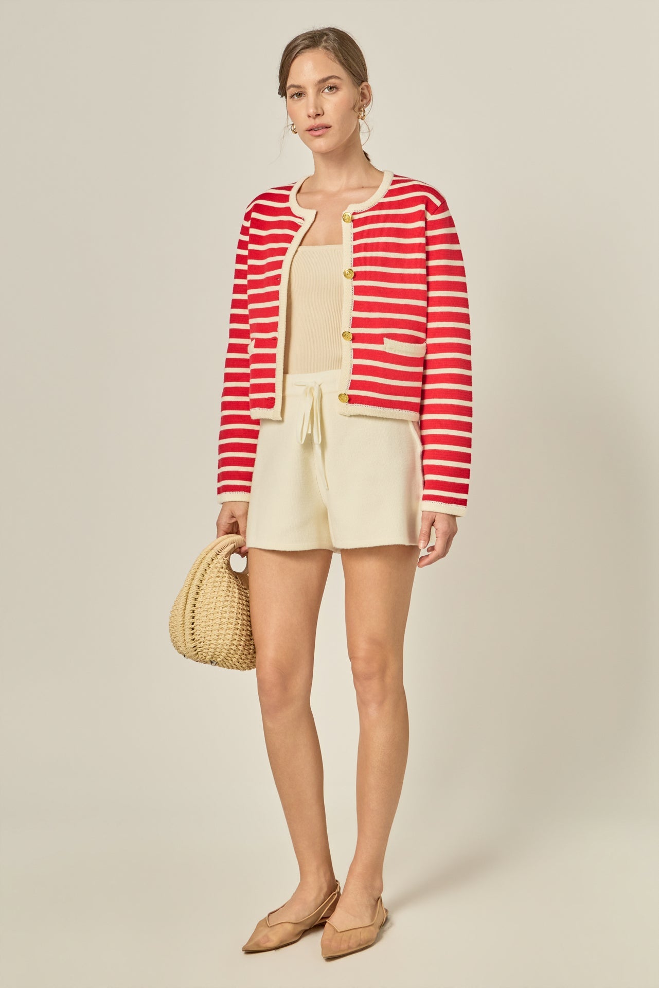 ENGLISH FACTORY - Pepper Knit Sailor Stripe Cropped Sweater Cardigan - SWEATERS & KNITS available at Objectrare