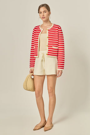 ENGLISH FACTORY - Pepper Knit Sailor Stripe Cropped Sweater Cardigan - SWEATERS & KNITS available at Objectrare