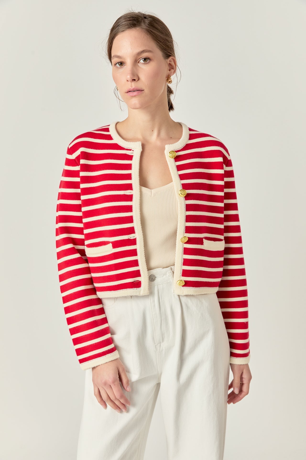 ENGLISH FACTORY - Pepper Knit Sailor Stripe Cropped Sweater Cardigan - SWEATERS & KNITS available at Objectrare