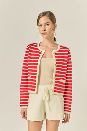 ENGLISH FACTORY - Pepper Knit Sailor Stripe Cropped Sweater Cardigan - SWEATERS & KNITS available at Objectrare