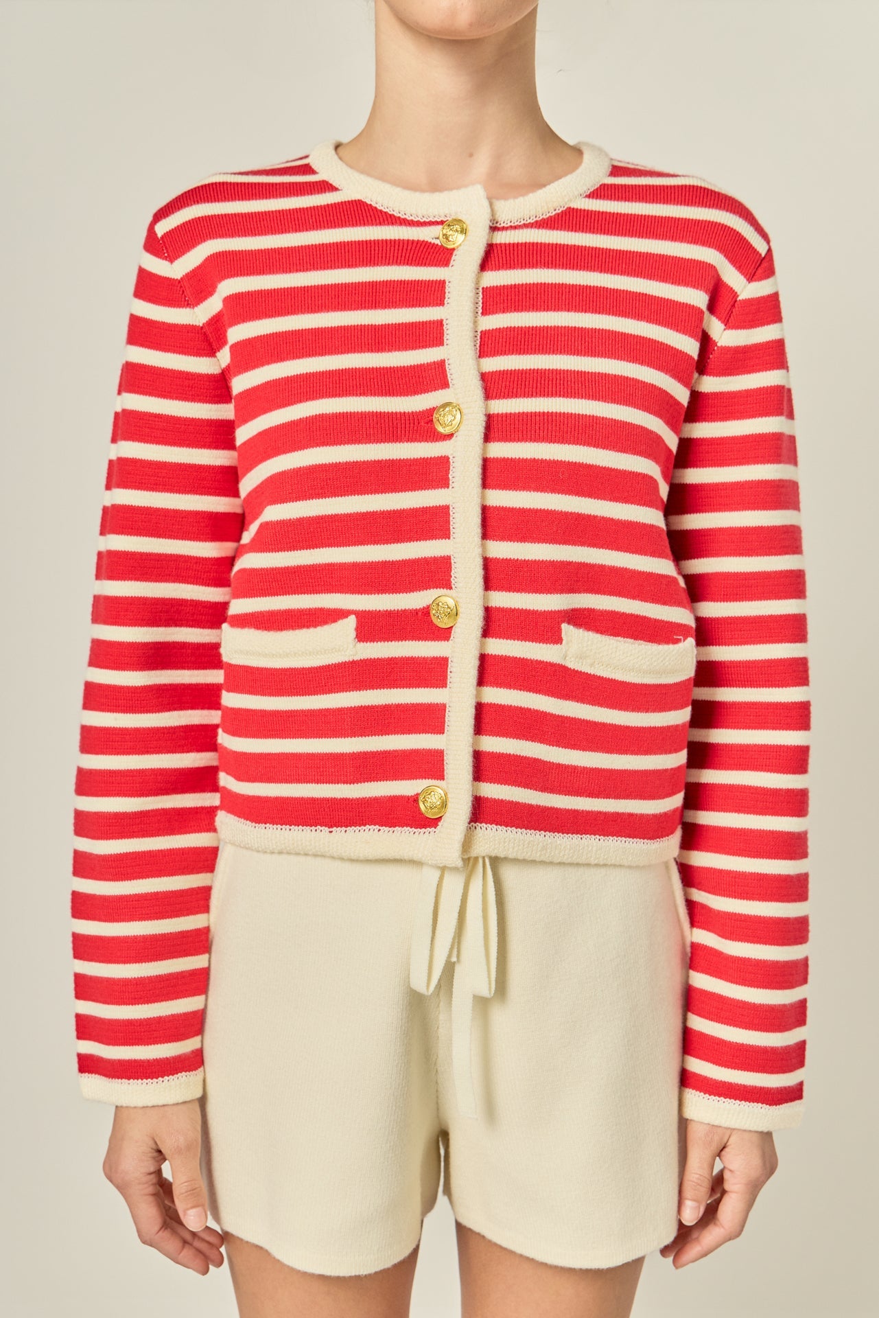 ENGLISH FACTORY - Pepper Knit Sailor Stripe Cropped Sweater Cardigan - SWEATERS & KNITS available at Objectrare