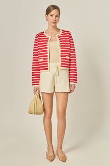 ENGLISH FACTORY - Pepper Knit Sailor Stripe Cropped Sweater Cardigan - SWEATERS & KNITS available at Objectrare