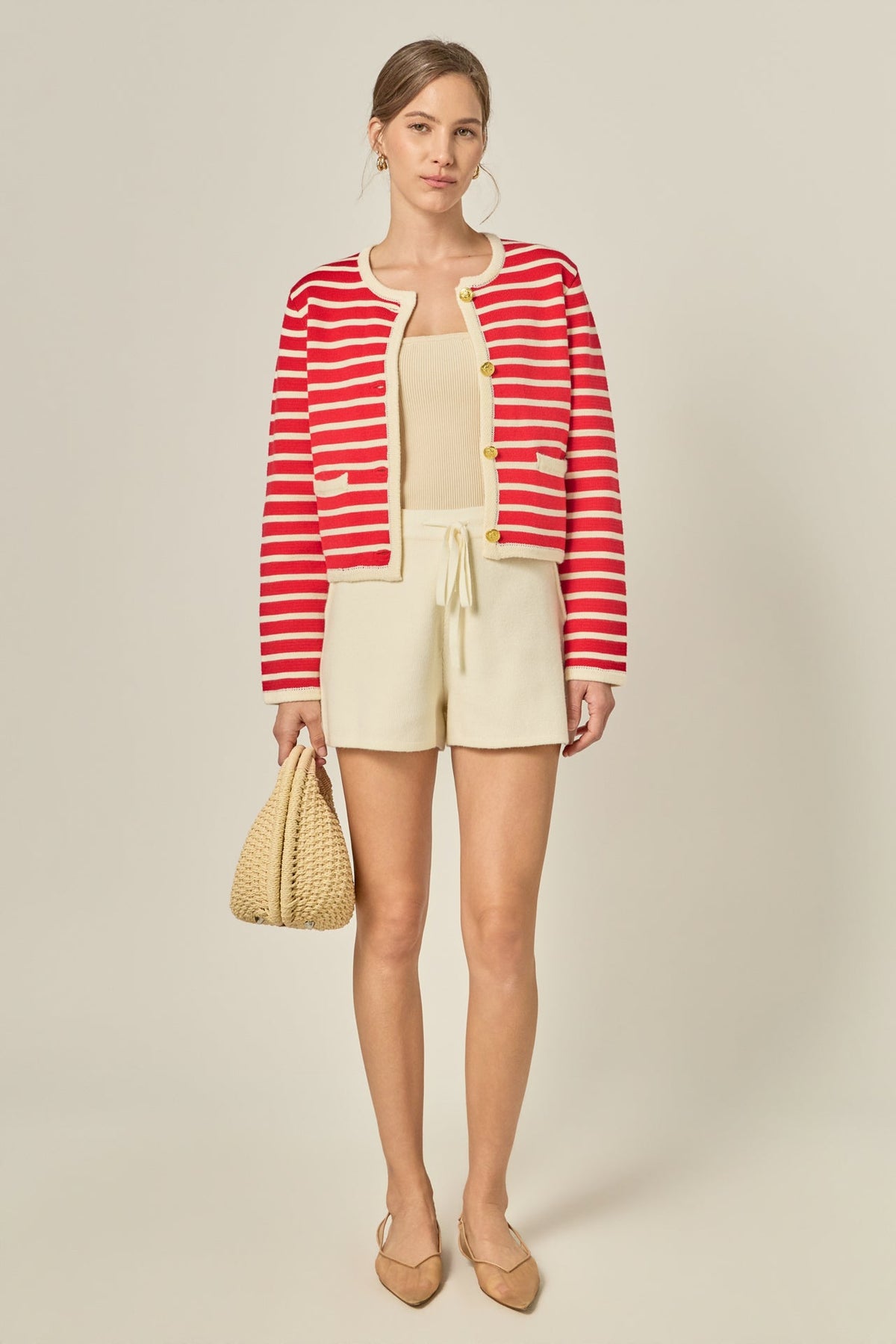 ENGLISH FACTORY - Pepper Knit Sailor Stripe Cropped Sweater Cardigan - SWEATERS & KNITS available at Objectrare