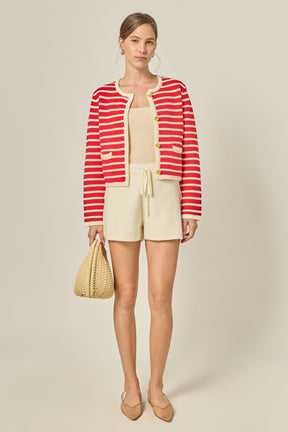 ENGLISH FACTORY - Pepper Knit Sailor Stripe Cropped Sweater Cardigan - SWEATERS & KNITS available at Objectrare