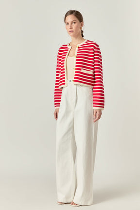 English Factory - Pepper Knit Sailor Stripe Long Sleeve Cropped Sweater Cardigan