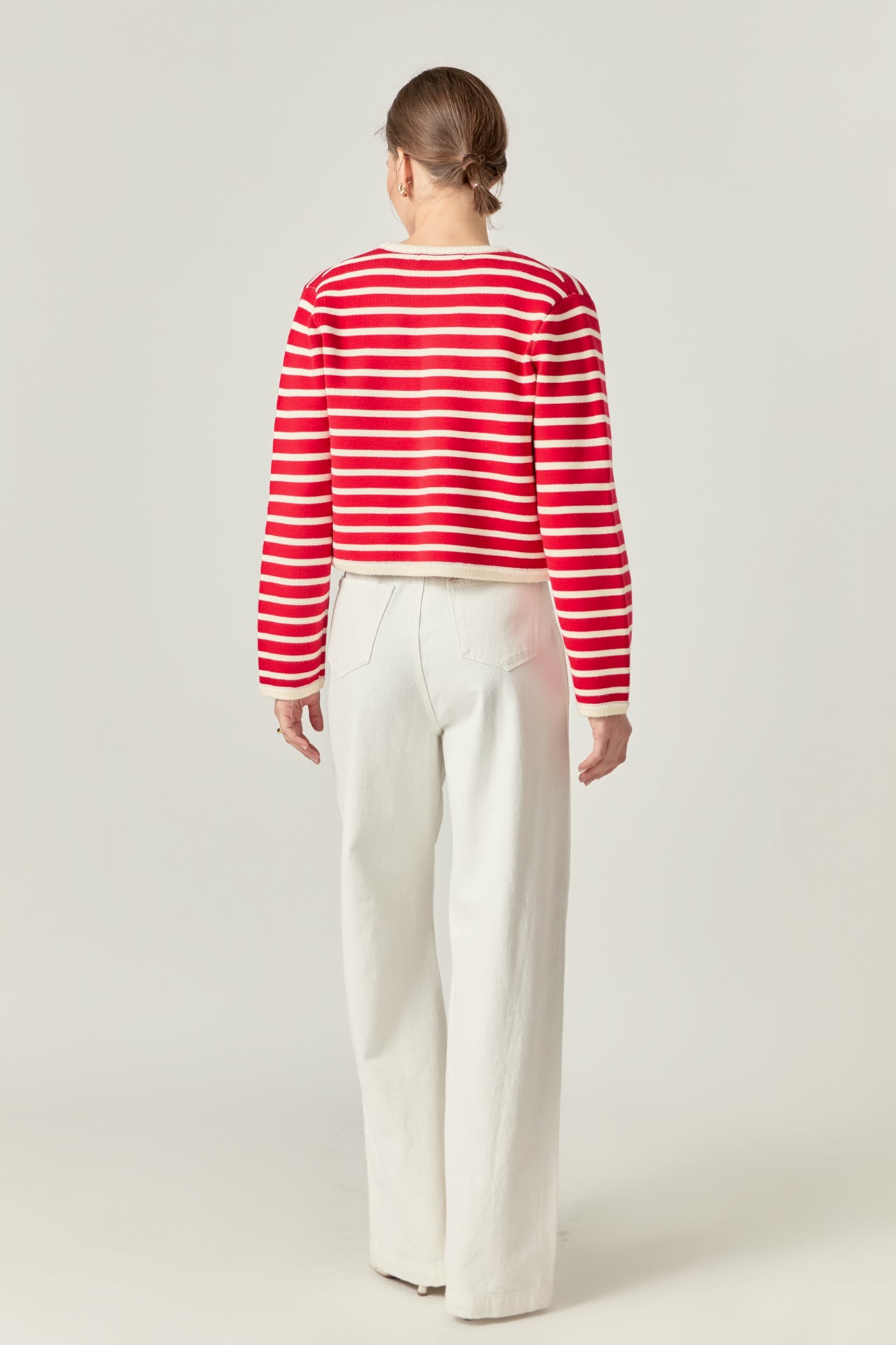 English Factory - Pepper Knit Sailor Stripe Long Sleeve Cropped Sweater Cardigan