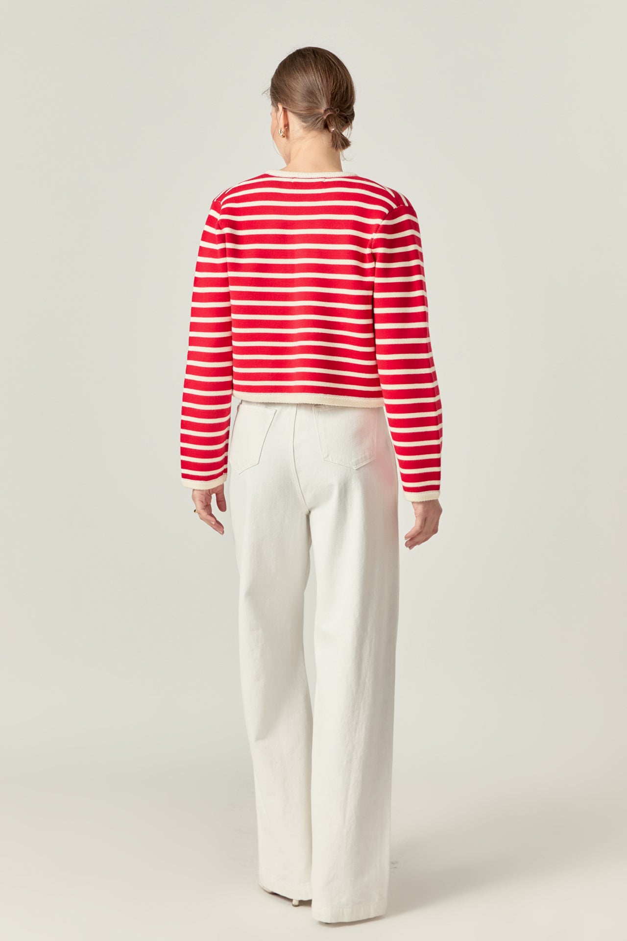 ENGLISH FACTORY - Pepper Knit Sailor Stripe Cropped Sweater Cardigan - SWEATERS & KNITS available at Objectrare