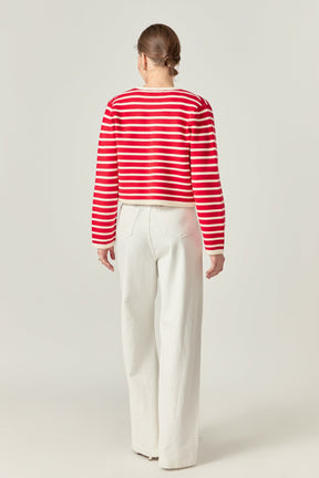 ENGLISH FACTORY - Pepper Knit Sailor Stripe Cropped Sweater Cardigan - SWEATERS & KNITS available at Objectrare