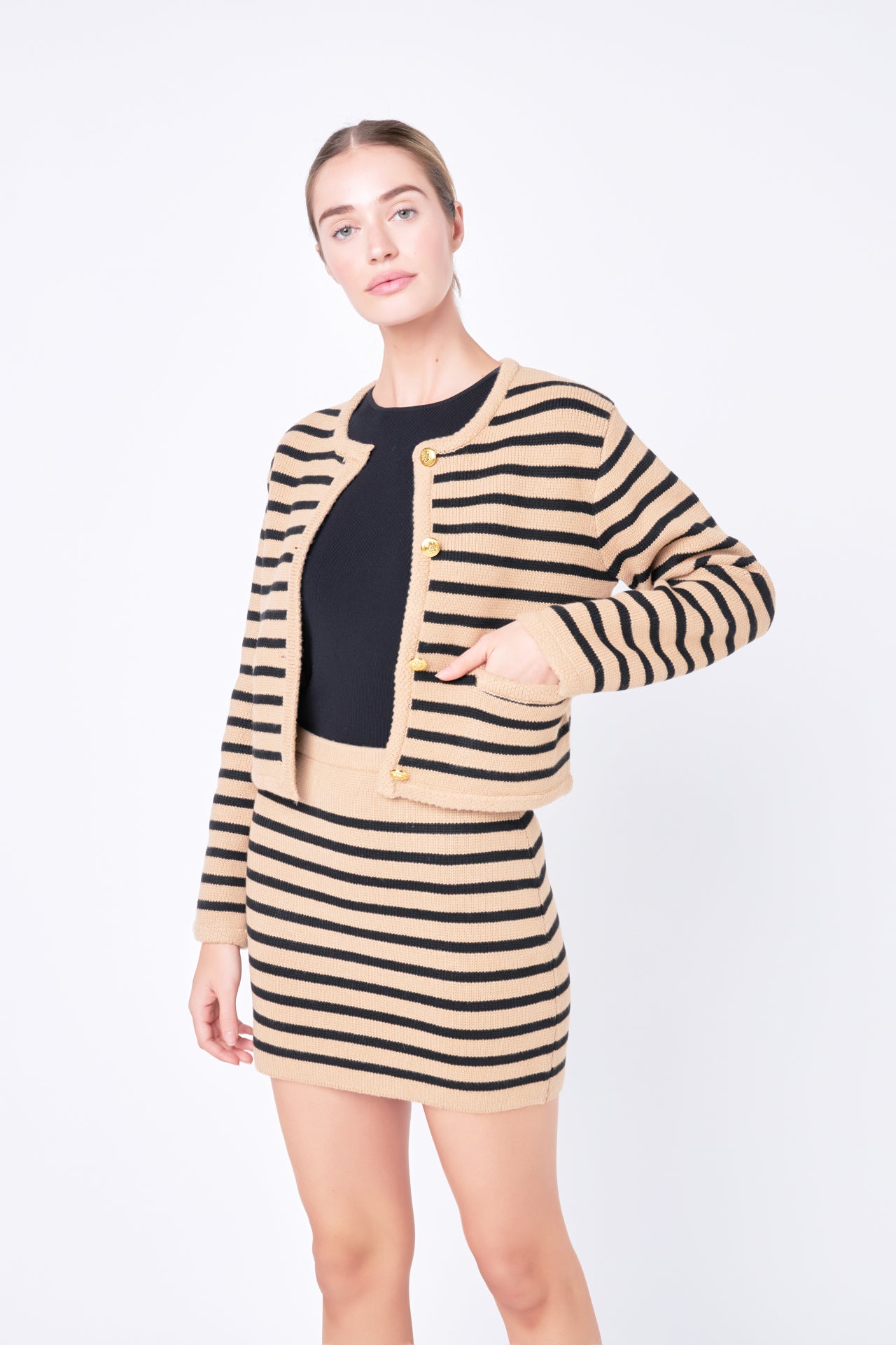 Pepper Knit Sailor Stripe Cropped Sweater Cardigan