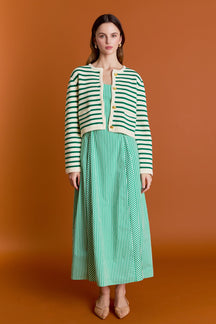 ENGLISH FACTORY - Pepper Knit Sailor Stripe Cropped Sweater Cardigan - SWEATERS & KNITS available at Objectrare