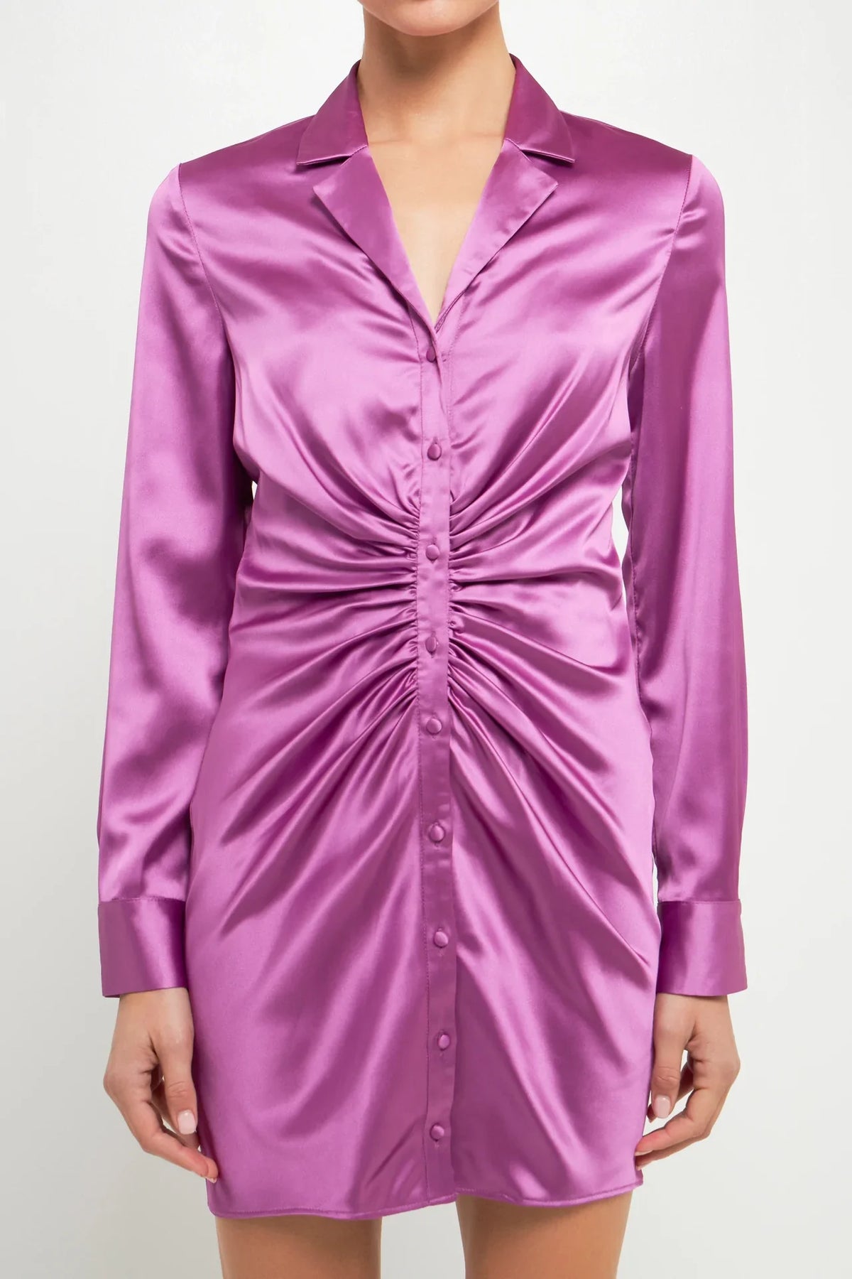 ENDLESS ROSE - Endless Rose - Satin Ruched Long-Sleeve Mini Dress - DRESSES available at Objectrare