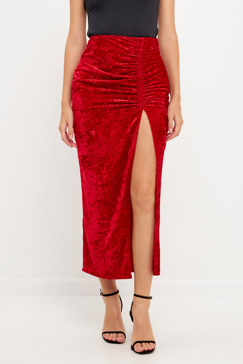 ENDLESS ROSE - Velvet Ruched Maxi Skirt - SKIRTS available at Objectrare