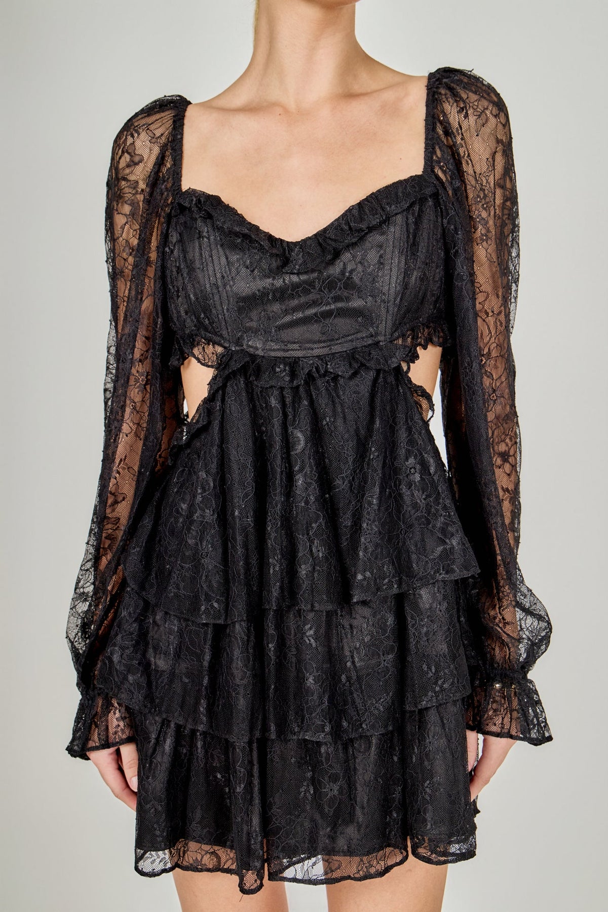 ENDLESS ROSE - Premium Cut-out Lace Mini Dress - DRESSES available at Objectrare