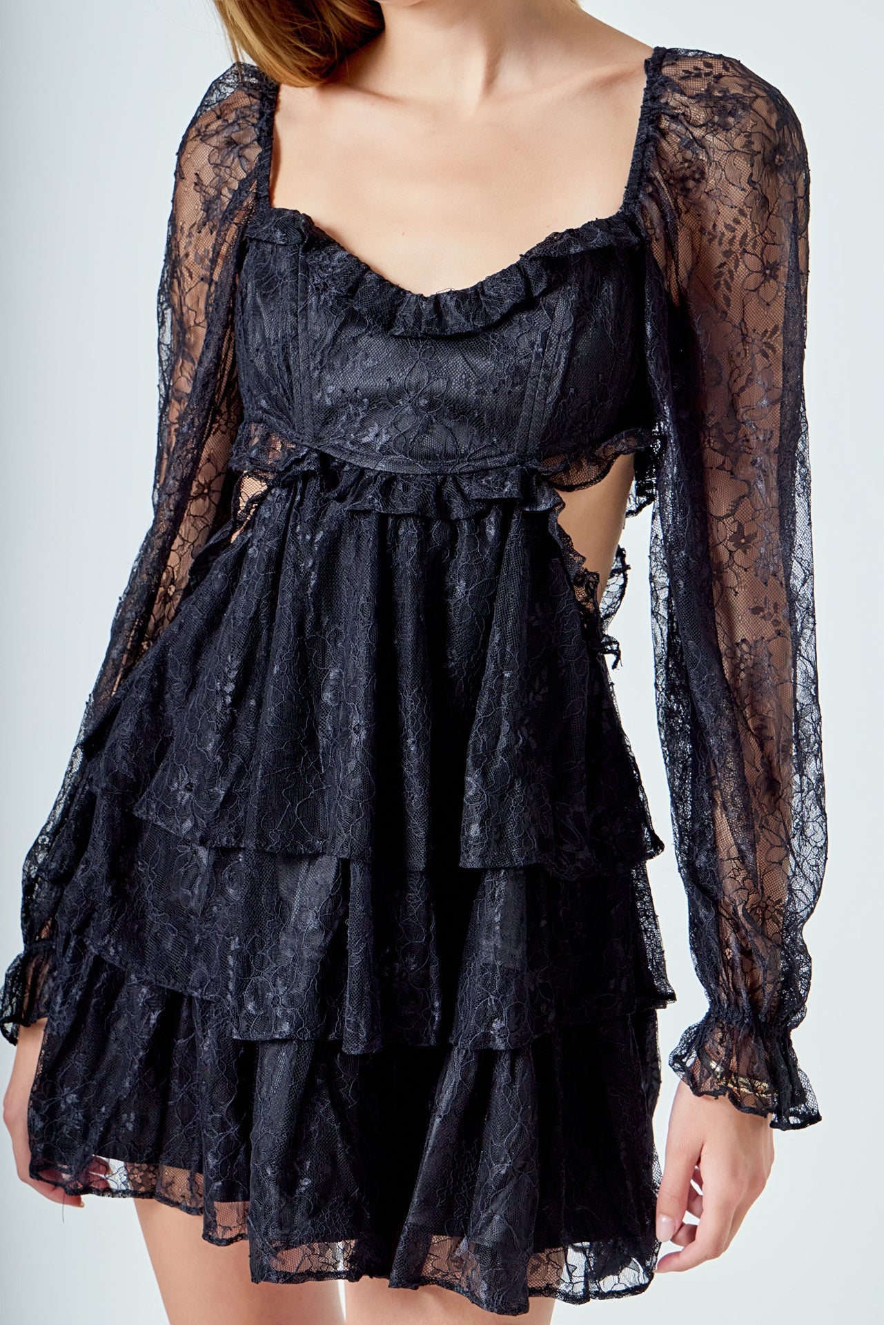ENDLESS ROSE - Premium Cut-out Lace Mini Dress - DRESSES available at Objectrare