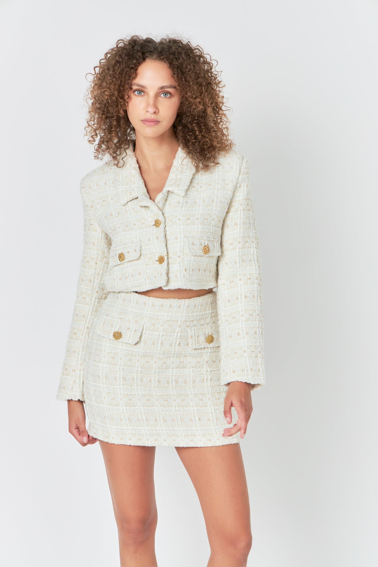 ENDLESS ROSE - Premium Cropped Tweed Jacket - JACKETS available at Objectrare