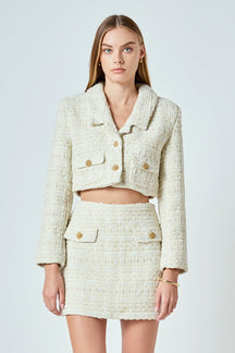 ENDLESS ROSE - Premium Cropped Tweed Jacket - JACKETS available at Objectrare