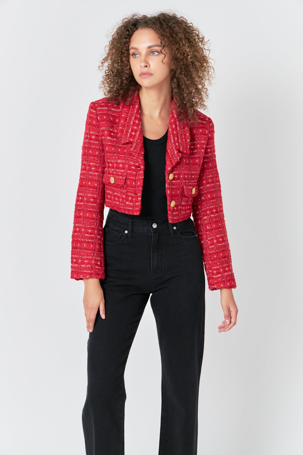 ENDLESS ROSE - Premium Cropped Tweed Jacket - JACKETS available at Objectrare