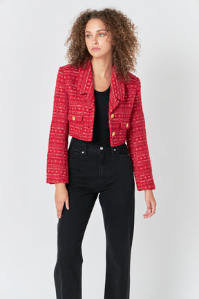 ENDLESS ROSE - Premium Cropped Tweed Jacket - JACKETS available at Objectrare