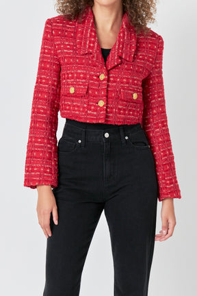 ENDLESS ROSE - Premium Cropped Tweed Jacket - JACKETS available at Objectrare