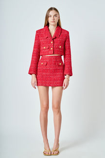 ENDLESS ROSE - Premium Cropped Tweed Jacket - JACKETS available at Objectrare