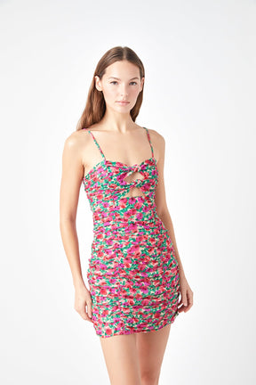 ENDLESS ROSE - Endless Rose - Floral Double Knot Ruched Mini Dress - DRESSES available at Objectrare