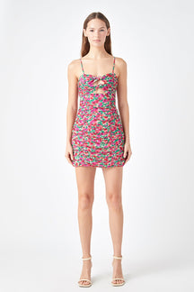 ENDLESS ROSE - Endless Rose - Floral Double Knot Ruched Mini Dress - DRESSES available at Objectrare