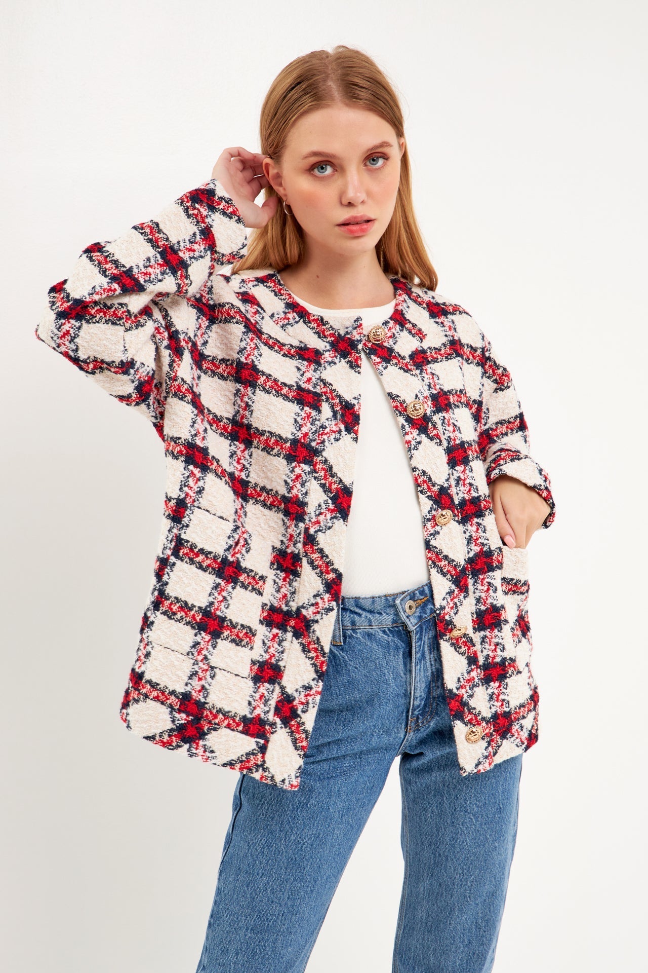 ENGLISH FACTORY - Plaid Boucle Jacket - JACKETS available at Objectrare
