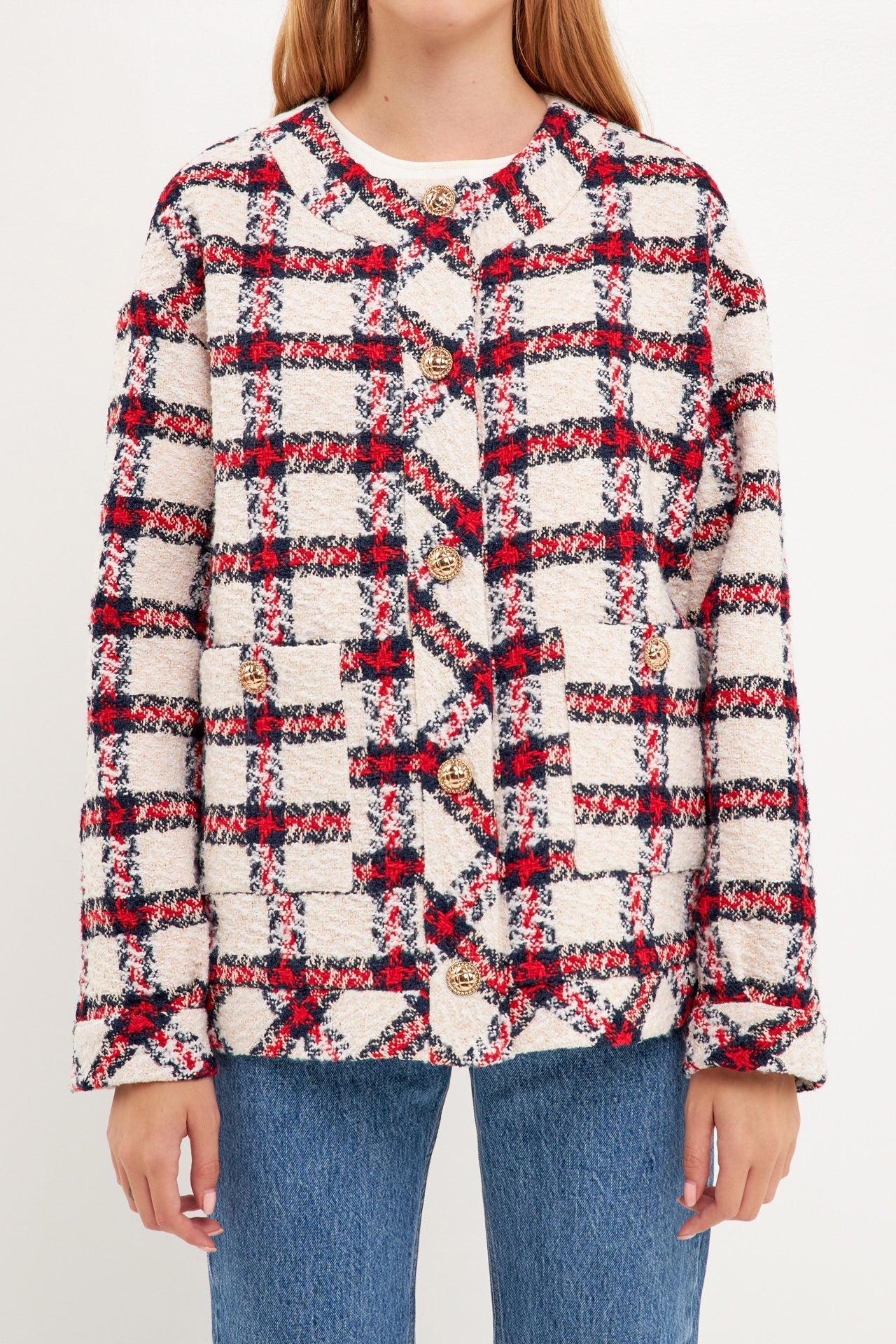 ENGLISH FACTORY - Plaid Boucle Jacket - JACKETS available at Objectrare