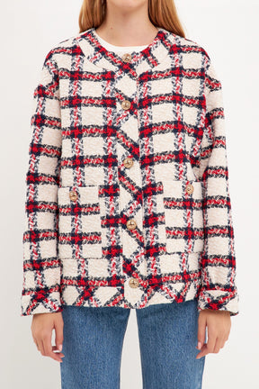 ENGLISH FACTORY - Plaid Boucle Jacket - JACKETS available at Objectrare