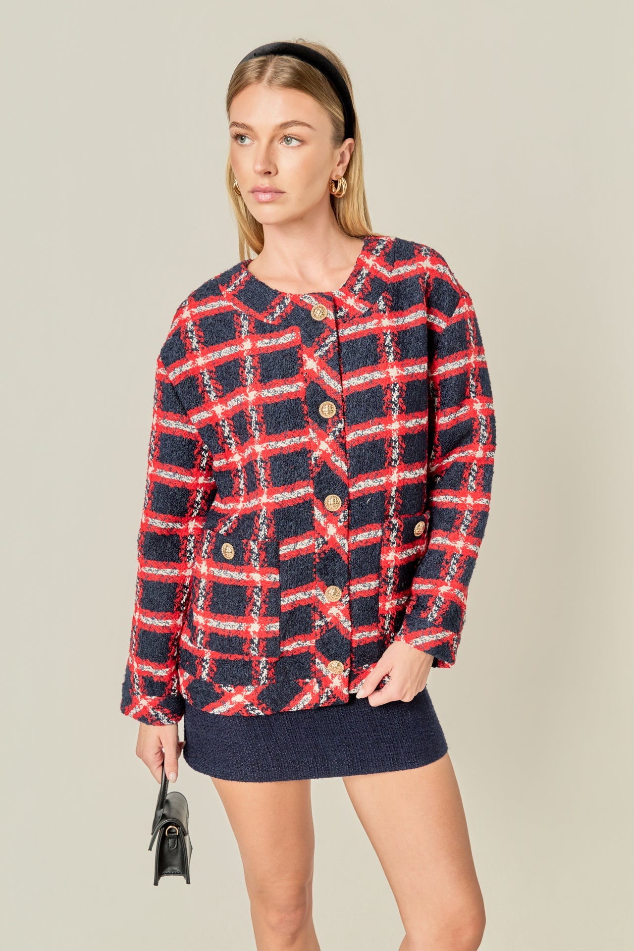 ENGLISH FACTORY - Plaid Boucle Jacket - JACKETS available at Objectrare