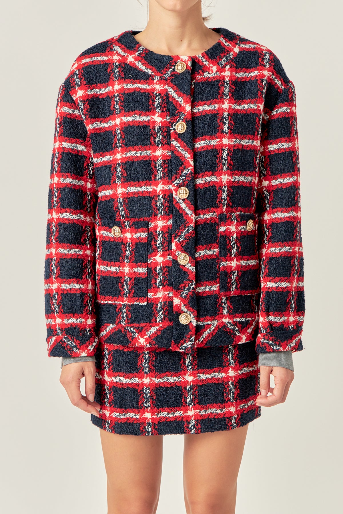 ENGLISH FACTORY - Plaid Boucle Jacket - JACKETS available at Objectrare