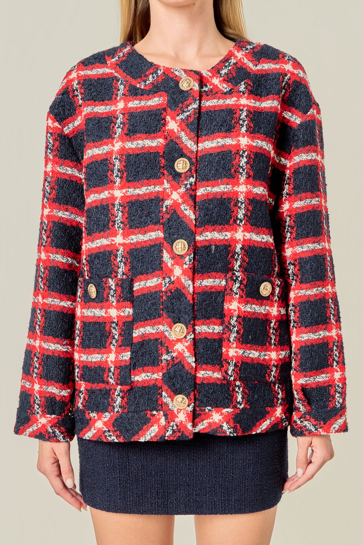 ENGLISH FACTORY - Plaid Boucle Jacket - JACKETS available at Objectrare